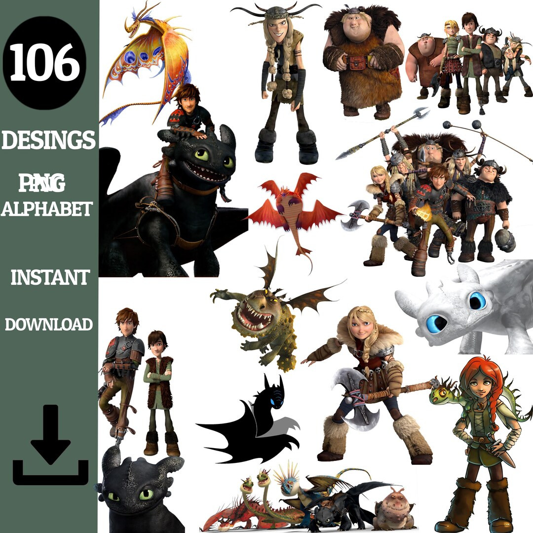 How to Train Your Dragon Clipart Bundle: 108 PNG Alphabet, Cake Topper (Digital File) | Etsy (US)