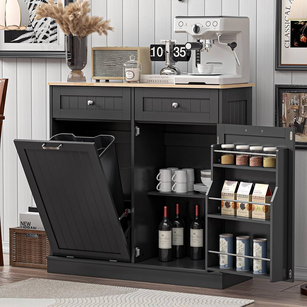 Spurgehom 13 Gallons Tilt Out Trash Can Cabinet Hidden Kitchen Trash Cabinet Freestanding Recycli... | Amazon (US)