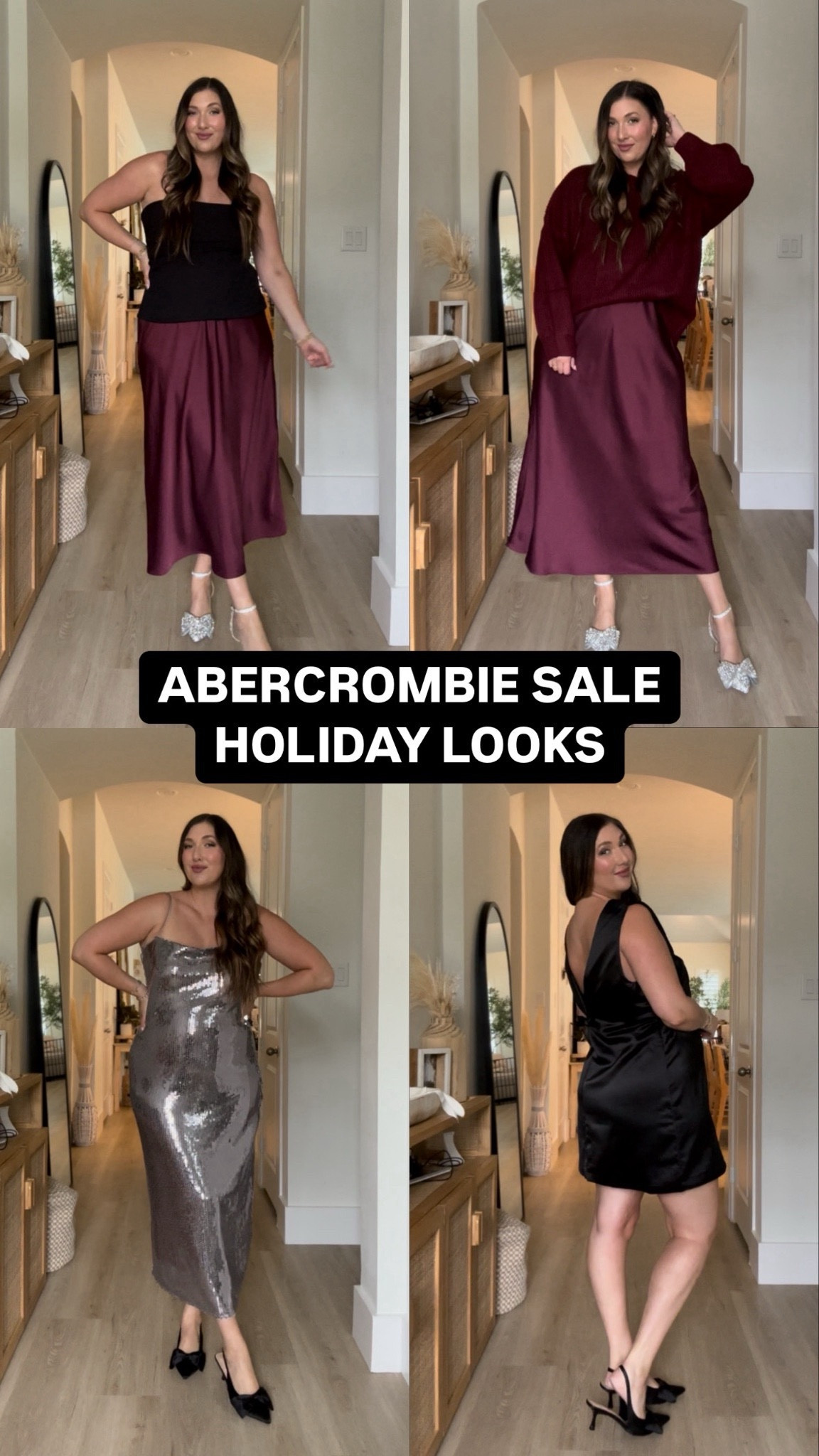 Abercrombie sale holiday outfits! SHOCKED at how good i feel in my midsize shape in these outfits. Perfect for Thanksgiving outfit, Christmas outfit, Friendsgiving, NYE, & work party outfit! Tts xl (tall if available) in all 🤍 

#LTKHoliday #LTKSeasonal #LTKSaleAlert