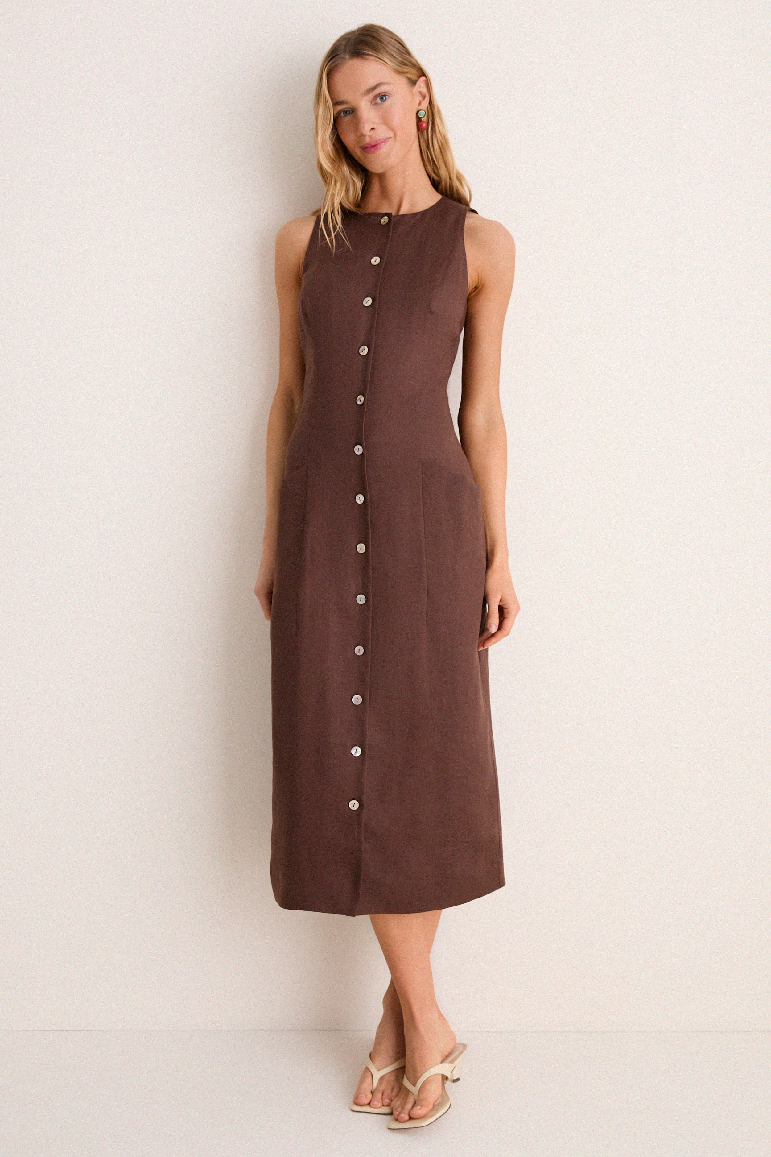 Chestnut Linen Francesca Dress | Tuckernuck (US)