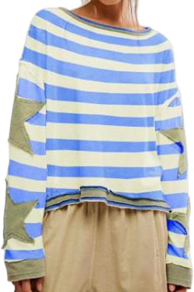 Y2k Graphic Oversized Sweatshirt for Women Vintage Star Patchwork Long Sleeve Crewneck Pullover T... | Amazon (US)