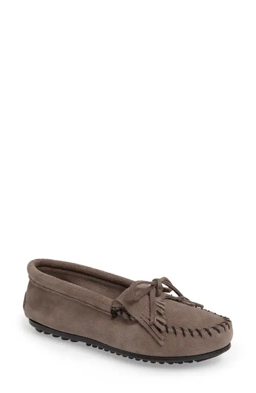 Minnetonka Kilty Suede Driving Shoe in Grey Suede at Nordstrom, Size 8 | Nordstrom