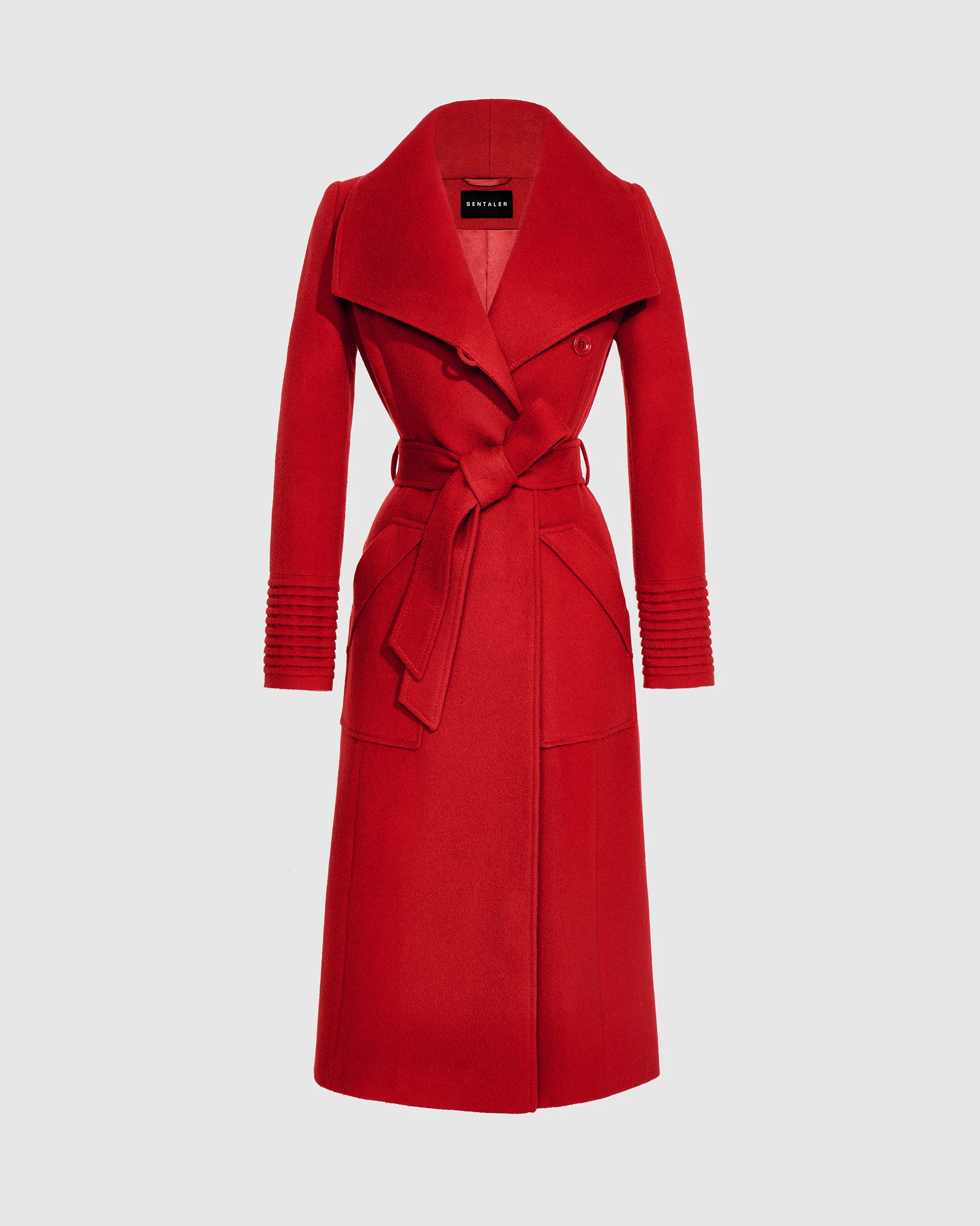 Long Wide Collar Wrap Scarlet Red Coat | SENTALER | Sentaler