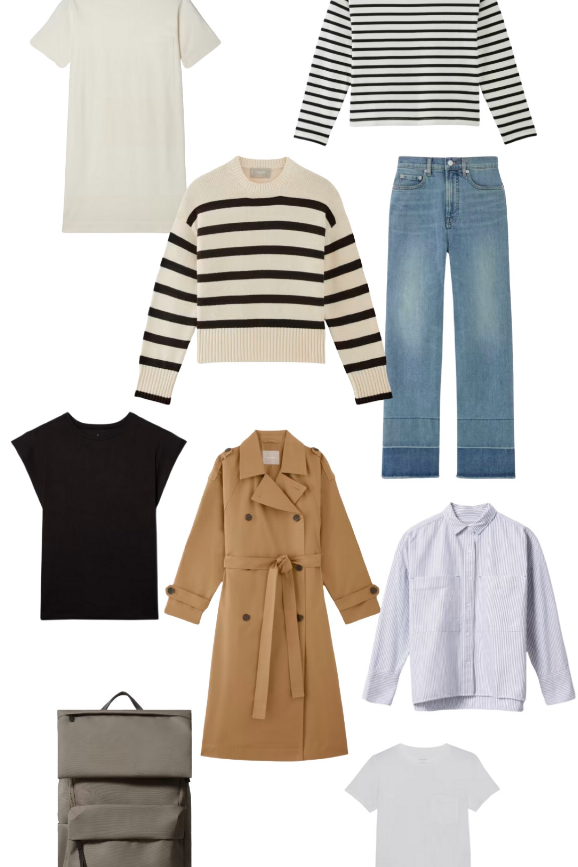 Run, don’t walk, to the Everlane Memorial Day sale! Some of my favorite classic pieces are from Everlane ⬆️

For the cotton tees and dress, I size up to medium. 

Small for other tops and sweaters. 

True to size for pants. 

And this trench is 50% off!!! 

Oh and the backpack is my favorite bag to travel with. I have it in cream  