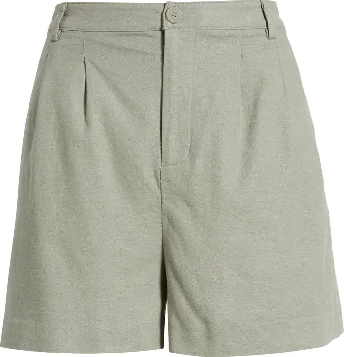 Open Edit High Waist Linen Blend Shorts in Olive Eyes at Nordstrom, Size 10 | Nordstrom