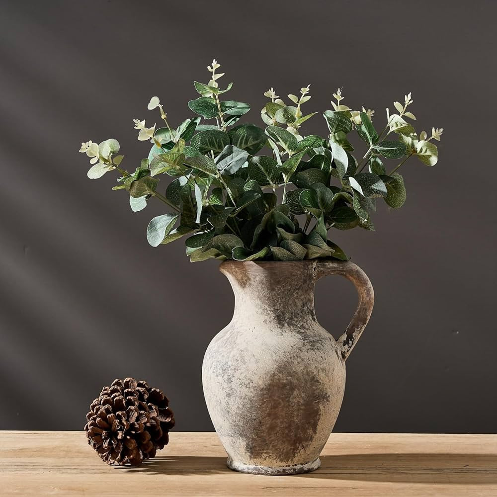 SIDUCAL Ceramic Rustic Farmhouse Vase with Handle, Terracotta Vase, Minimalist Decorative Vases f... | Amazon (US)