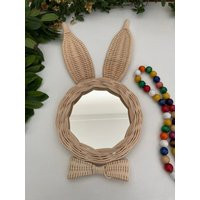 Rattan Rabbit Mirror, Nursery Wall Decor, Boho Hanging Babyroom | Etsy (US)