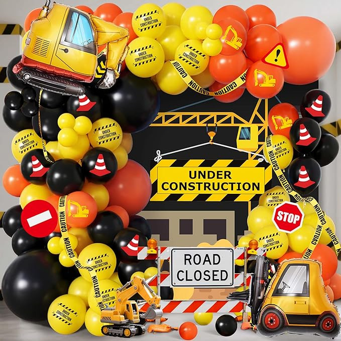 102pcs Construction Birthday Party Decorations Balloon Garland Arch Kit with Foil Excavator & For... | Amazon (US)
