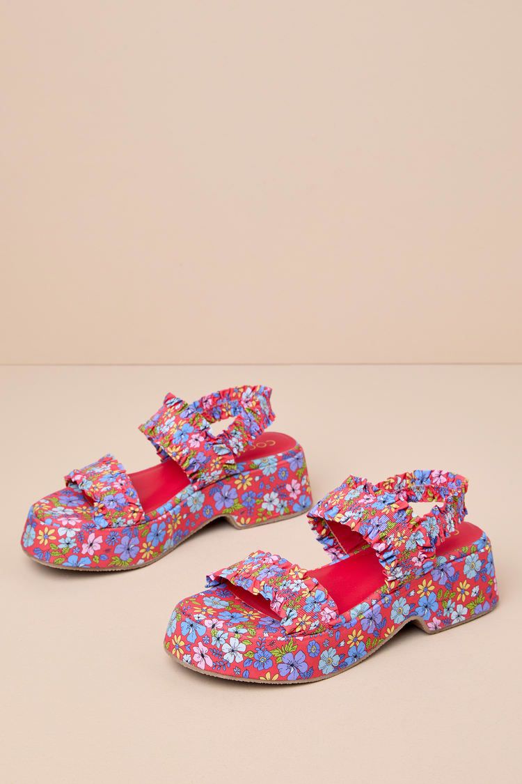 Jean Red Floral Strappy Platform Sandals | Lulus