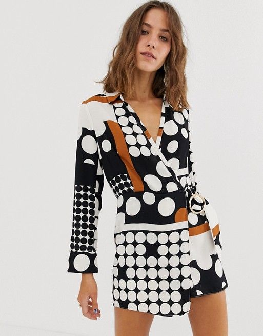 River Island wrap romper in polka dot | ASOS US