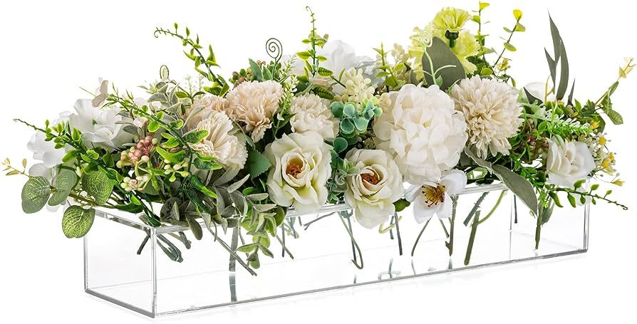 Glasseam Rectangular Acrylic Vases for Centerpieces, Long Rectangle Vase for Flowers, Modern Clea... | Amazon (US)