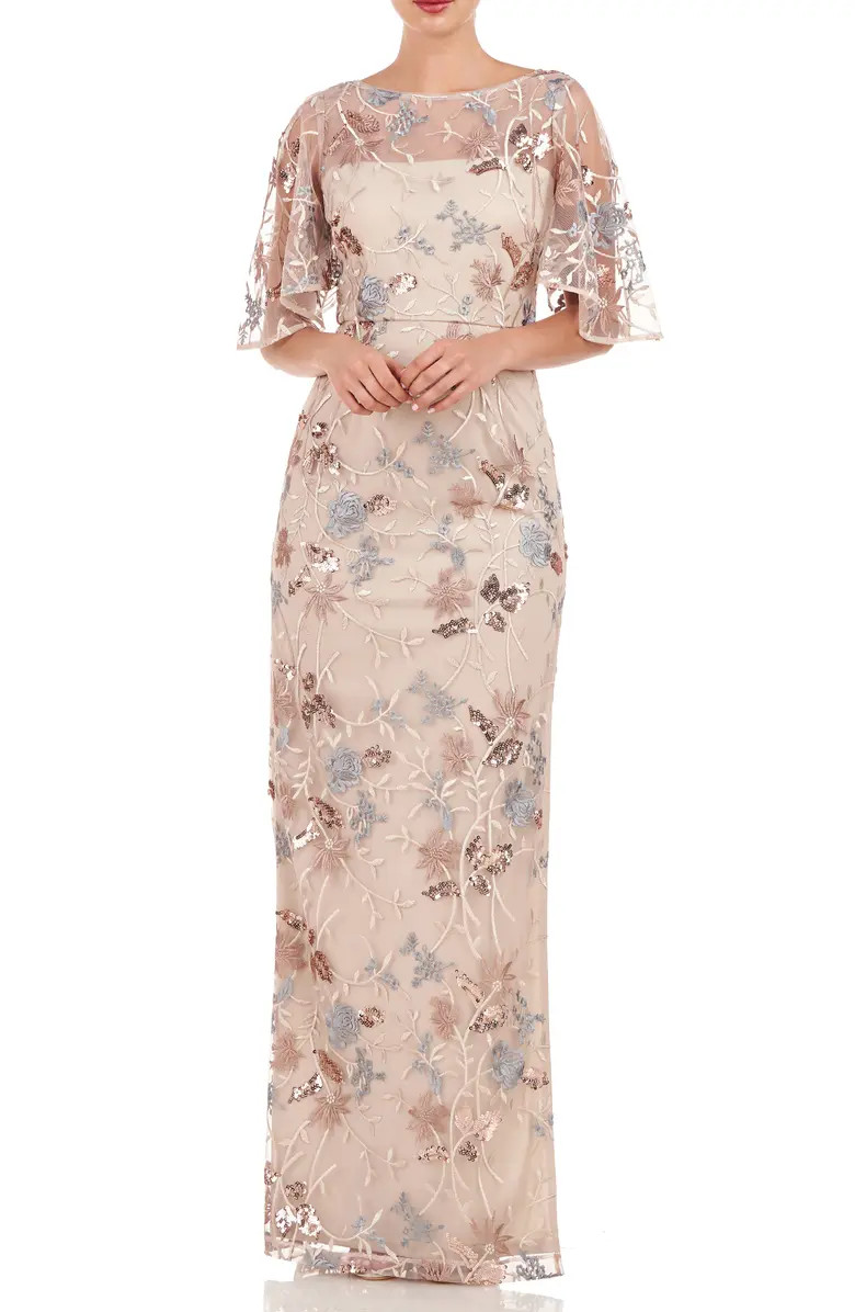 JS Collections Daphne Embroidered Sequin Column Gown | Nordstrom | Nordstrom