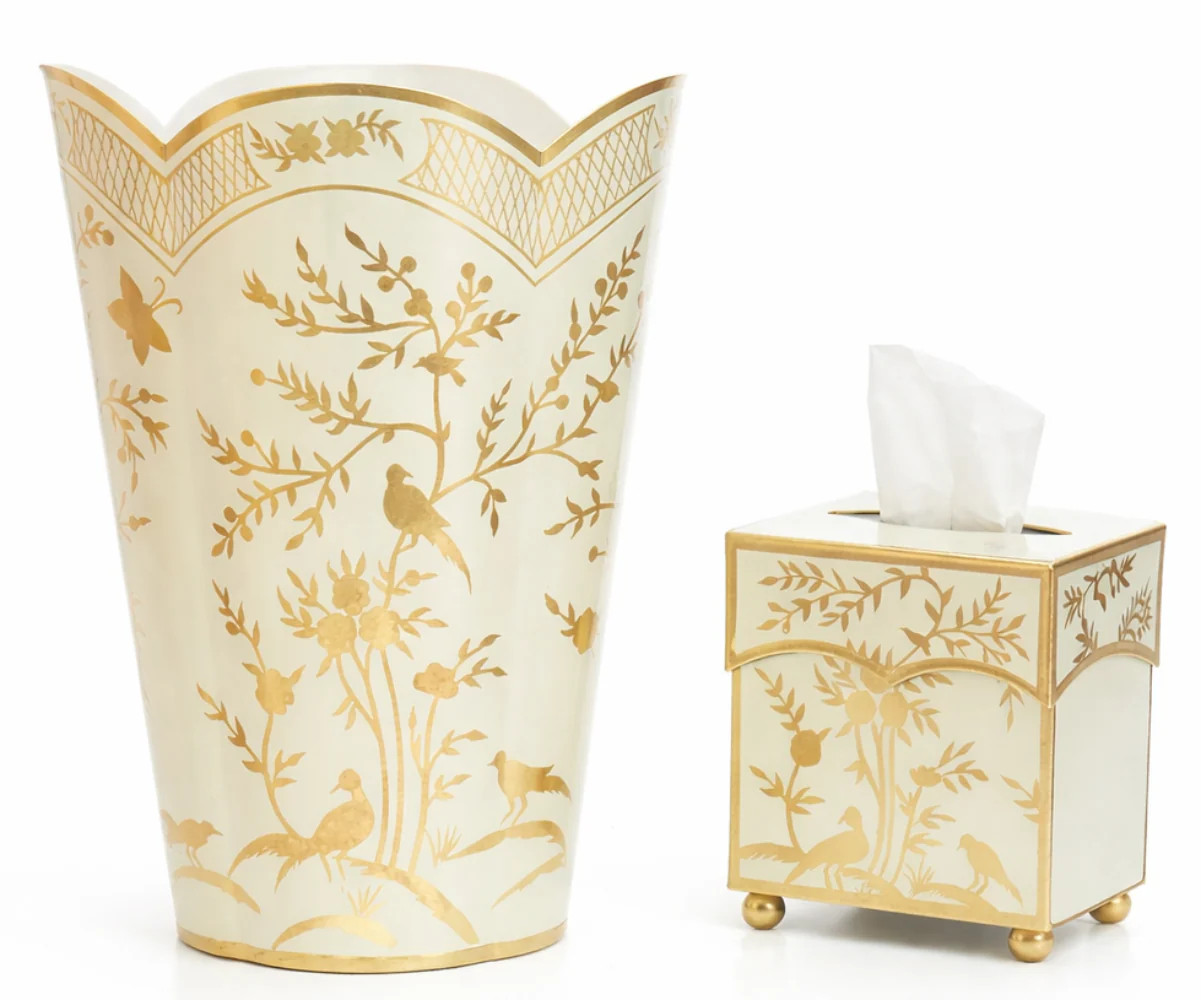 Pale Green & Gold Chinoiserie Wastepaper Basket & Tissue (3 Options) | The Enchanted Home