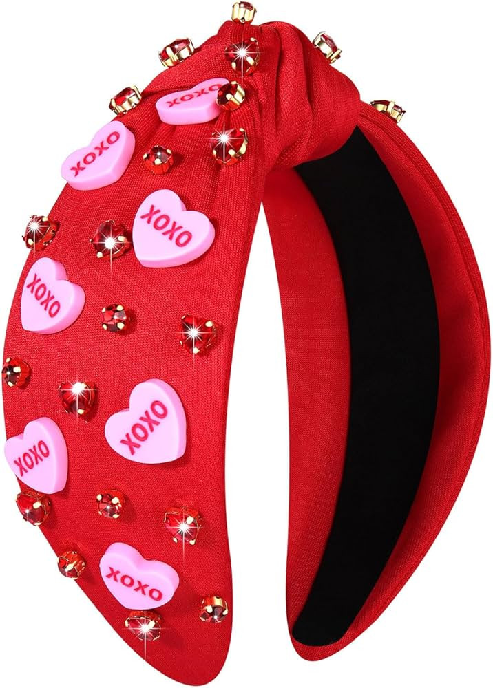 Valentine’s Day Heart Headbands for Women Valentine’s Day Accessories Jeweled Beaded Heart Kn... | Amazon (US)