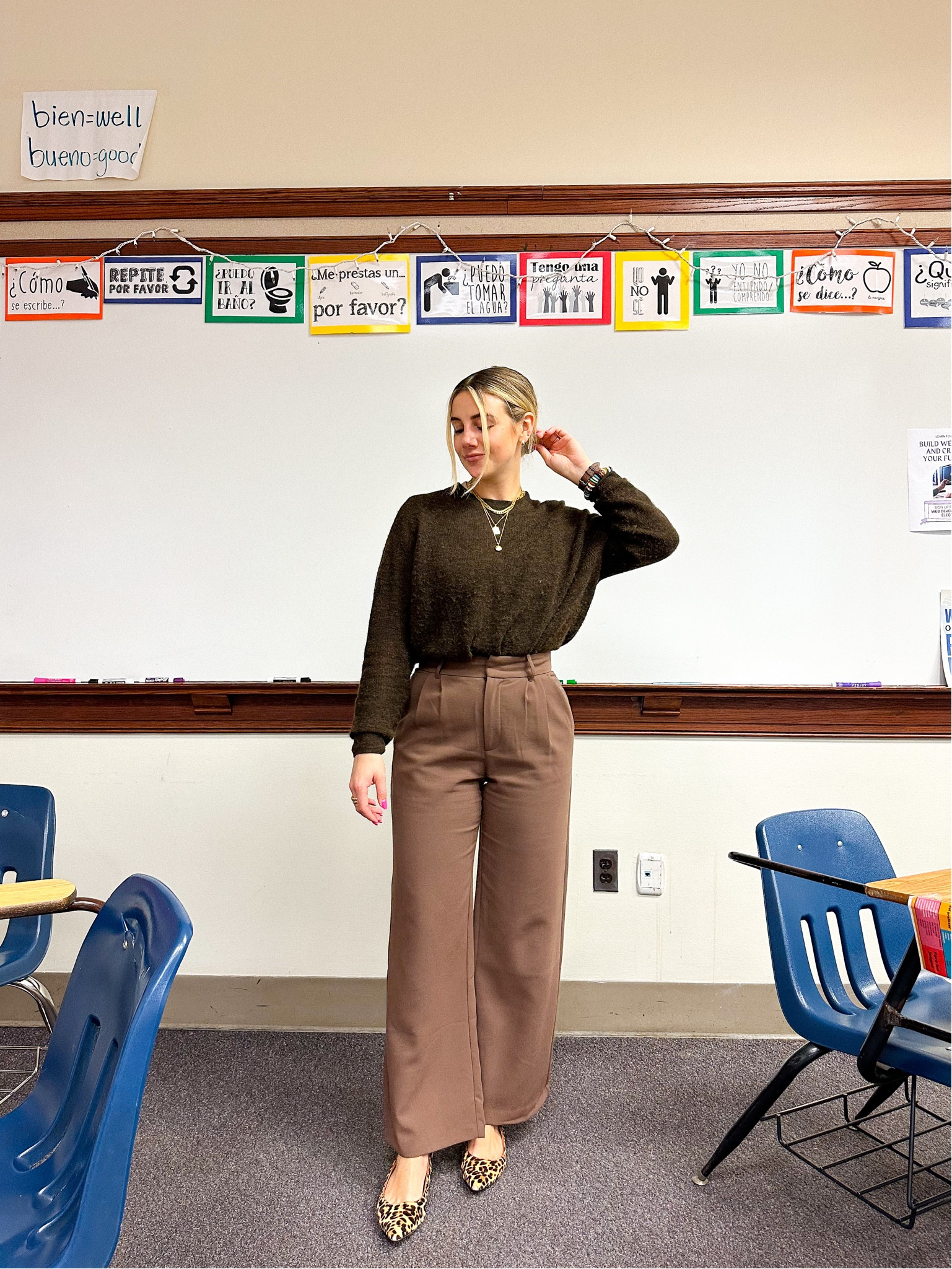Neutral monochrome teacher outfit today 