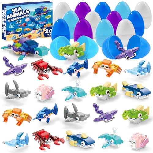 DIYDEC 20pcs Prefilled with Easters Eggs Building Blocks, Marine Animals Building Gifts Toys for Kids Easters Basket Stuffers for Boy Girl School Classroom Prizes Holiday Hunt Supplies Party Favors | Amazon (US)