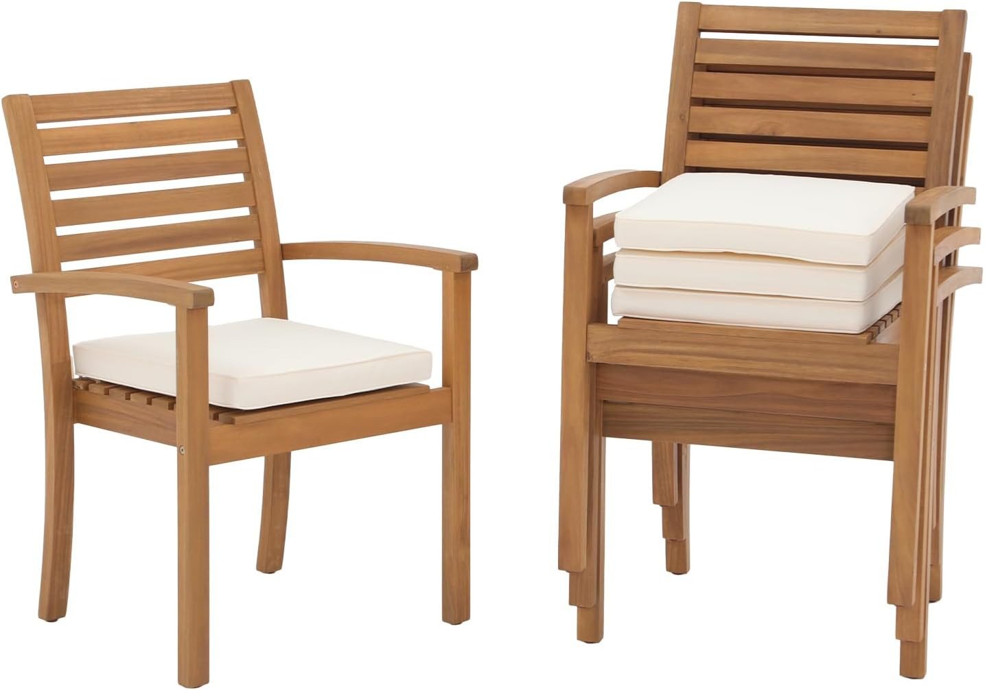 Stackable Patio Dining Chairs Set of 4, Outdoor Acacia Wooden Chairs w/Armrest & Removeable Fabri... | Amazon (US)