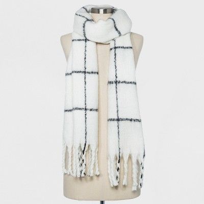 Women's Plaid Brushed Woven Blanket Scarf - A New Day™ Sour Cream | Target
