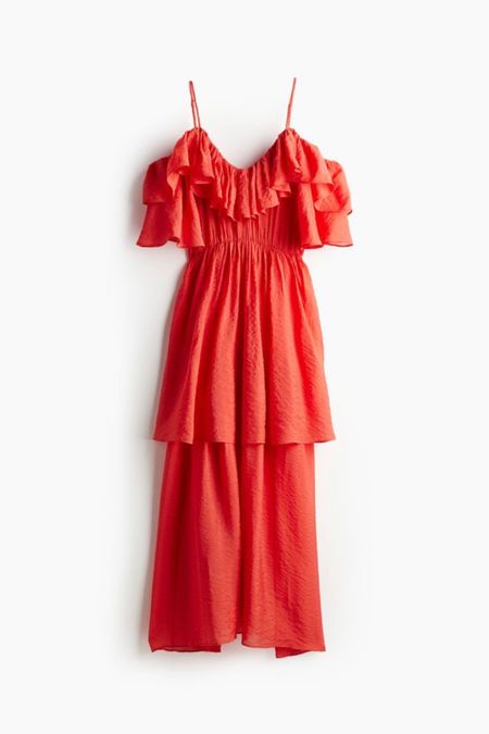 Ruffle detail coral maxi dress 

#LTKstyletip #LTKfindsunder100 #LTKSeasonal