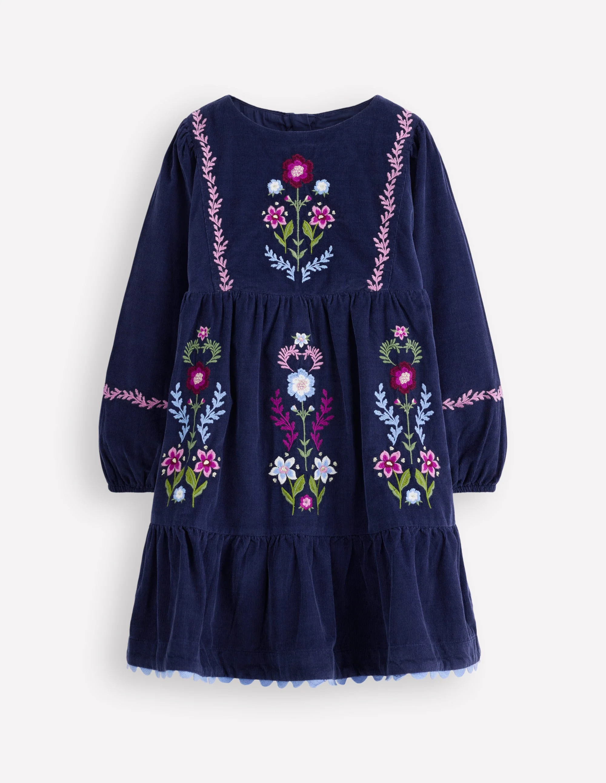 Clover Blouson Cord Dress-College Navy | Boden (US)