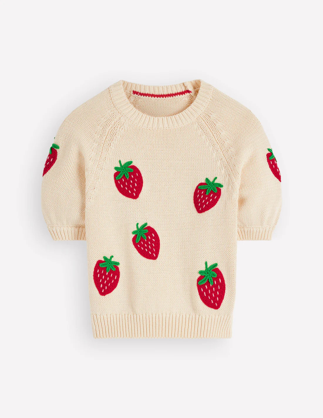 Margot Puff Sleeve T-Shirt-Warm Ivory Strawberry | Boden UK