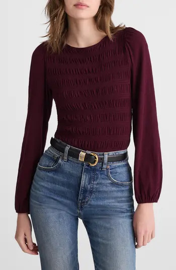 Smocked Boat Neck Long Sleeve Cotton Top | Nordstrom