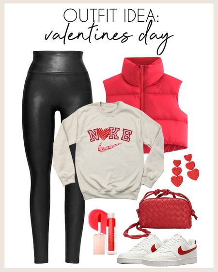 Casual and cute Valentine’s Day outfit idea! Everything is from Amazon and will arrive in time! 

#valentinesday

Valentine’s Day outfit. Casual vday look. Amazon finds. Amazon fashion. Faux leather spanx leggings. Valentine’s Day Nike inspired sweatshirt. Red puffer vest. Red woven crossbody handbag. 

#LTKstyletip #LTKfindsunder100 #LTKSeasonal