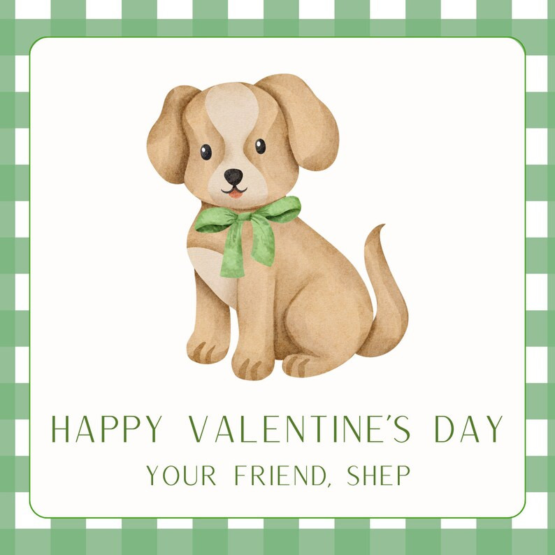 Valentine's Day Gift Tag Personalized Green Puppy - Etsy | Etsy (US)