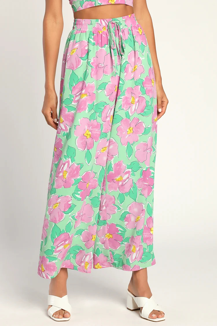Feeling Joyful Green Floral Print Wide-Leg Pants | Lulus (US)