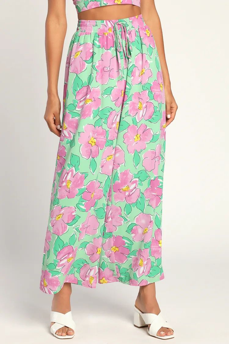 Feeling Joyful Green Floral Print Wide-Leg Pants | Lulus (US)