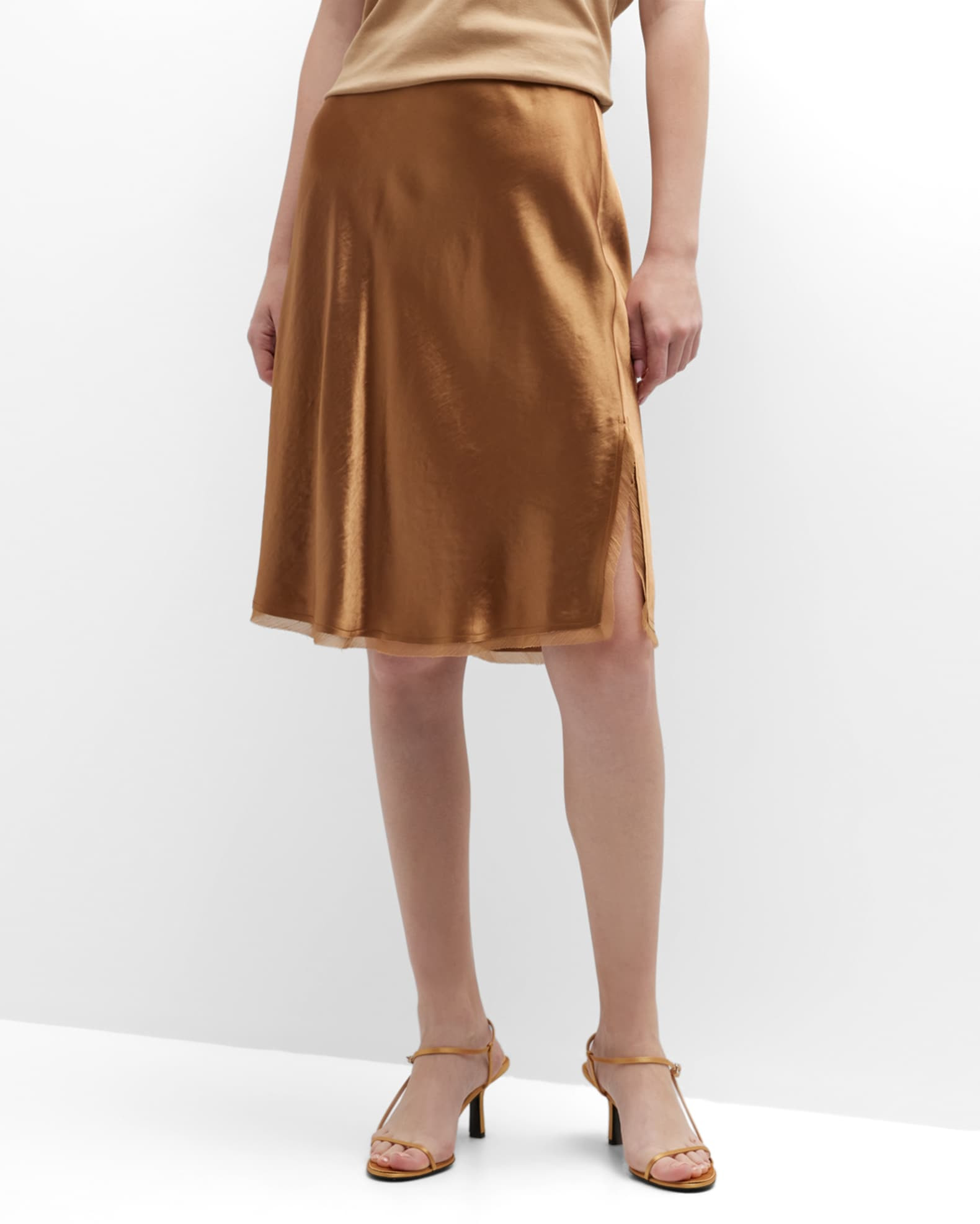 Chiffon-Trim Knee-Length Slip Skirt | Neiman Marcus