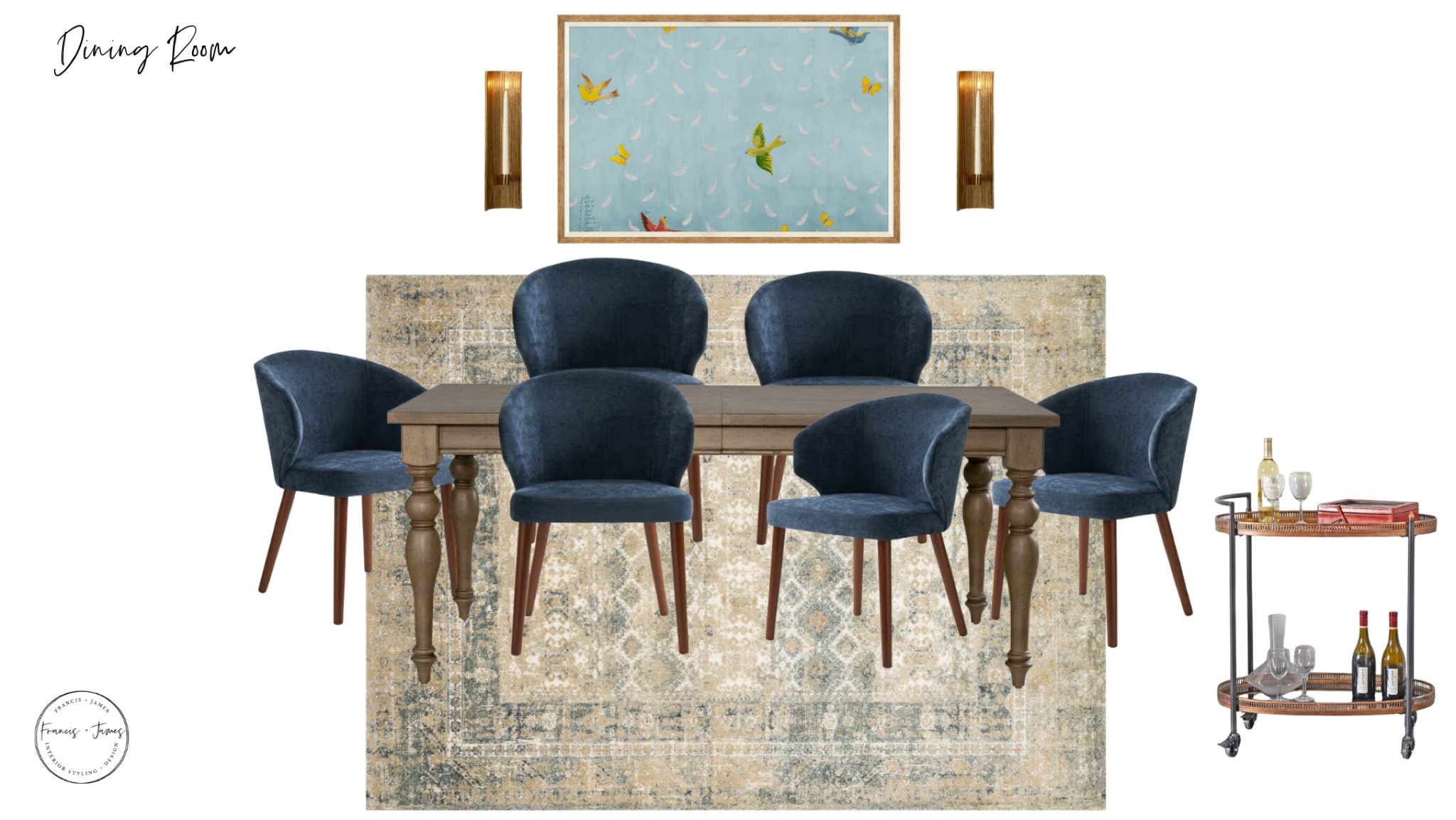 Dining Room, Dining table, blue dining chairs, gold sconces, bar cart, oriental rug, affordable rug, dining room, dining design, large art, colorful art 

#LTKStyleTip #LTKFamily #LTKxWayfair