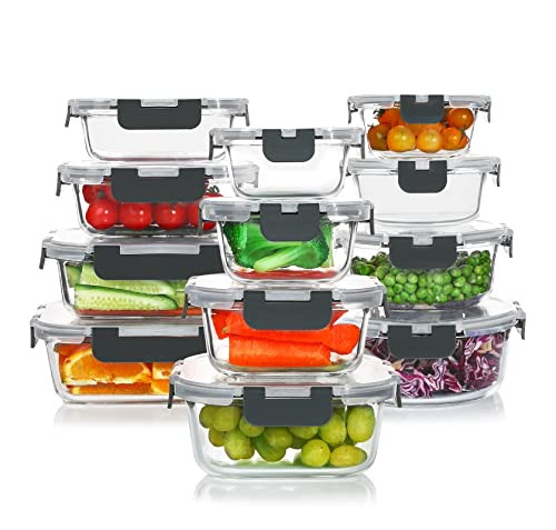 KOMUEE 24 Pieces Glass Food Storage Containers Set,Glass Meal Prep Containers-Stackable Airtight ... | Amazon (US)