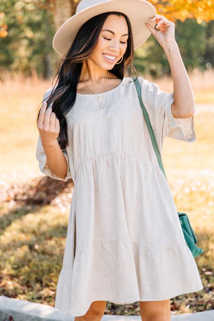 Show Your Heart Oatmeal White Linen Dress | The Mint Julep Boutique