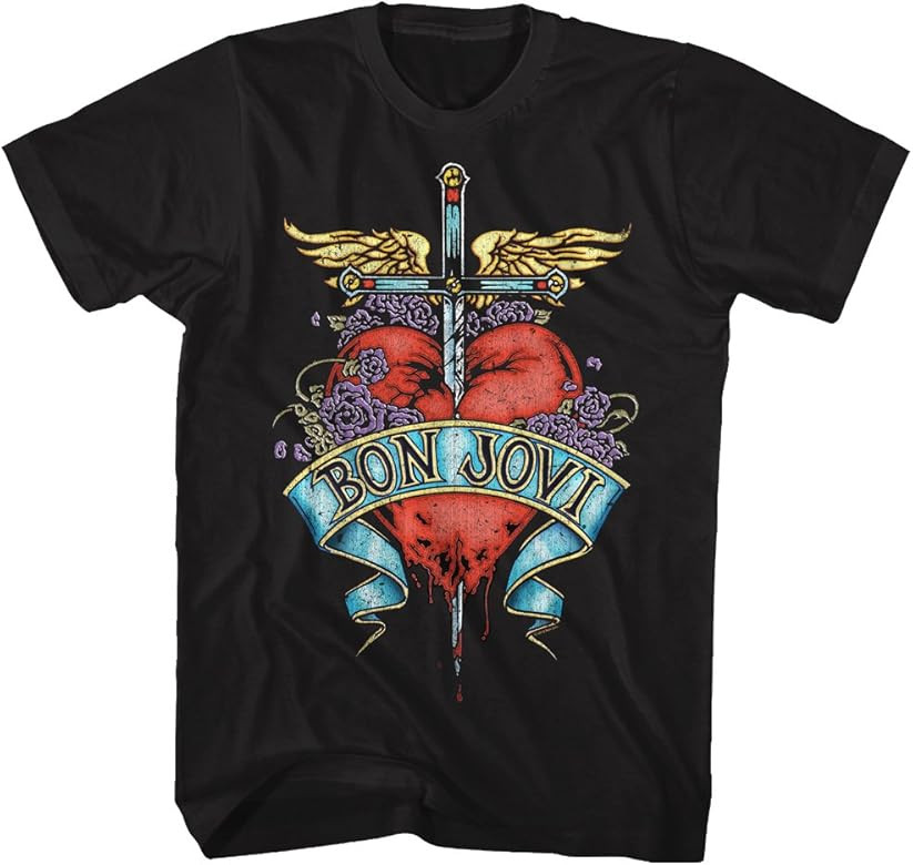 Bon Jovi Heart Black Adult T-Shirt Tee | Amazon (US)