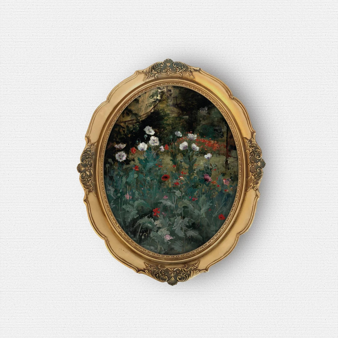 Oval Unframed Art Print, Vintage Dark Floral Painting, Round Art Print, Unframed Print - Etsy | Etsy (US)