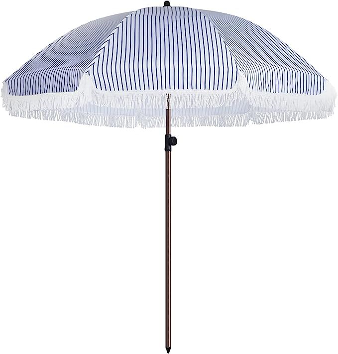 Funsite 7.5Ft Patio Beach Umbrella with Fringe, Tassel Umbrella UPF50+ with Push Botton Tilt & Cr... | Amazon (US)