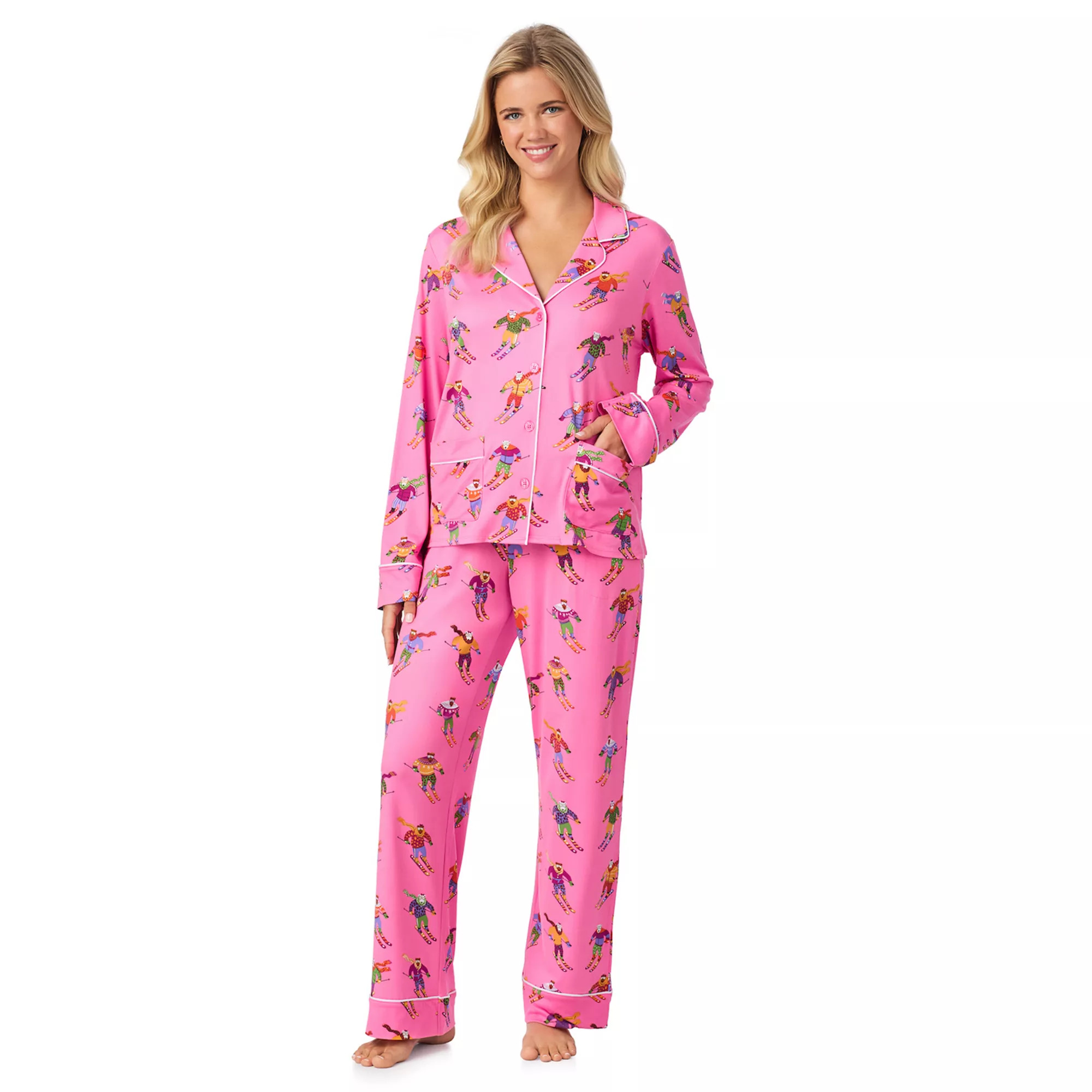 Women's Beauty Sleep Social 2-pc. Cozy Long Sleeve Notch Collar Pajama Top & Pajama Bottoms Set | Kohl's