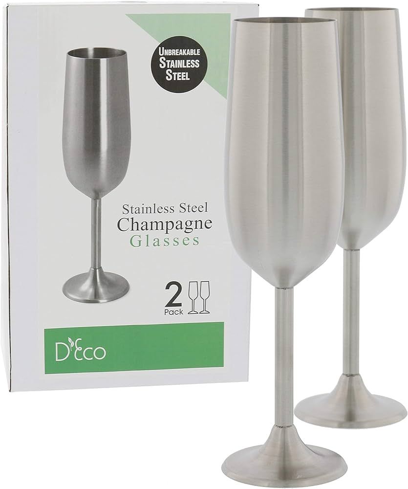Stainless Steel Unbreakable Champagne Glasses- Set of Two 8 Ounce Champagne Flutes | Amazon (US)