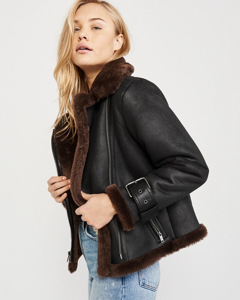 Faux Leather Shearling Moto Jacket | Abercrombie & Fitch US & UK