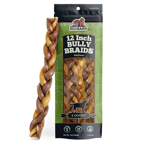 Redbarn Pet Products All-Natural 12" Braided Bully Sticks for Dogs - Premium Slow Roasted Long Lasting Chew Treats Made with 100% Beef - Single Ingredient Low Odor - 5 Count - Packaging May Vary | Amazon (US)