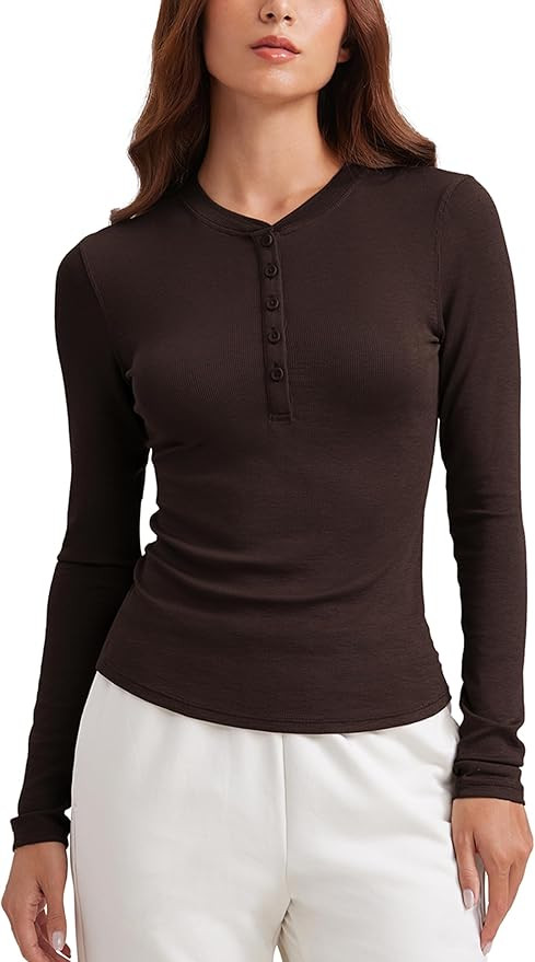CRZ YOGA Ribbed Modal Henley Shirts for Women - Comfort Casual Knit Long Sleeve Tops Soft Stretch... | Amazon (US)