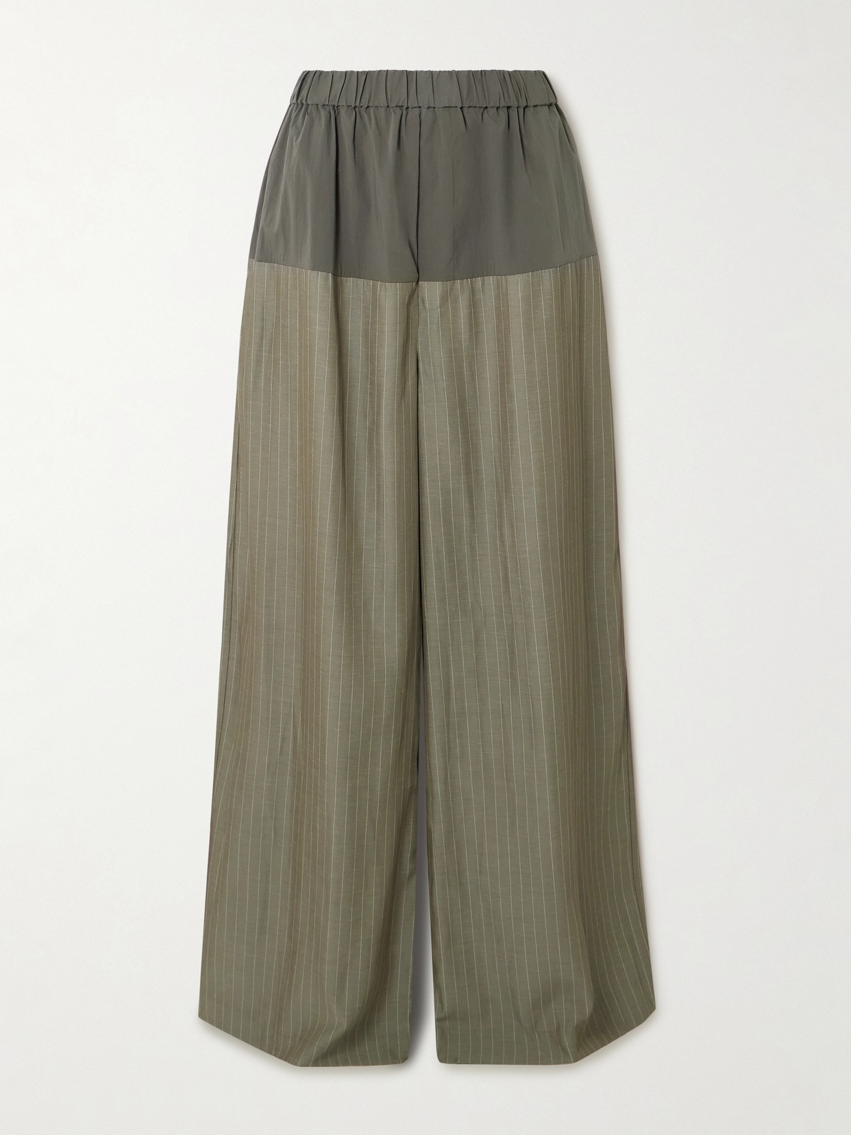 ST. AGNI - Splice Pinstriped Twill And Cotton-blend Poplin Wide-leg Pants - Gray green - small | NET-A-PORTER APAC