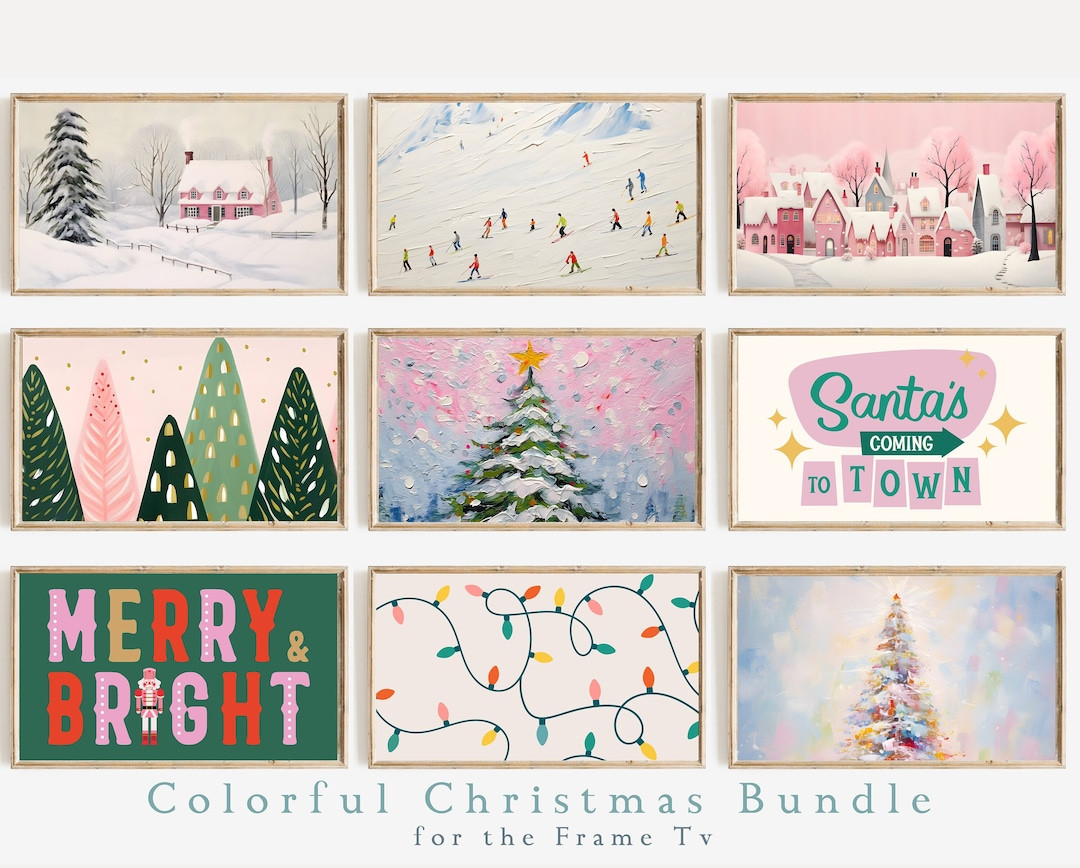 FRAME TV Art Colorful Christmas Set Pink Xmas Frame Tv Art - Etsy | Etsy (US)