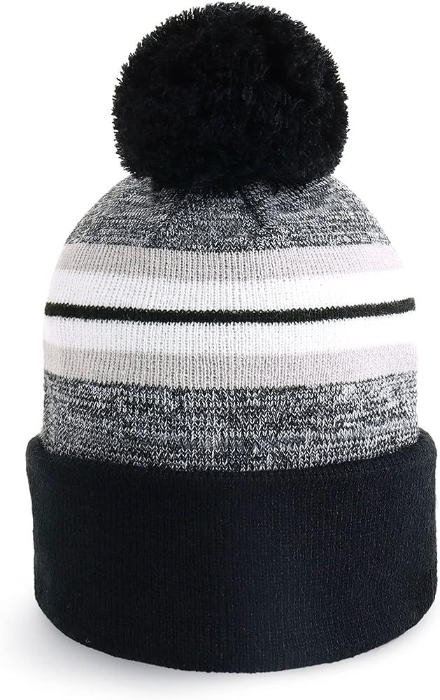 CHOK.LIDS New Version Blended Stripe Pom Beanies Winter Fine Knit Hats | Amazon (US)