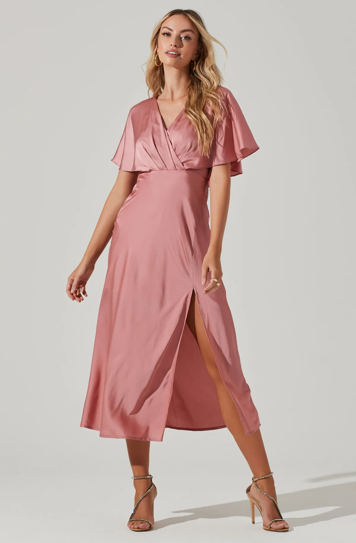 Alessia Satin Flutter Sleeve Midi Dress | ASTR The Label (US)
