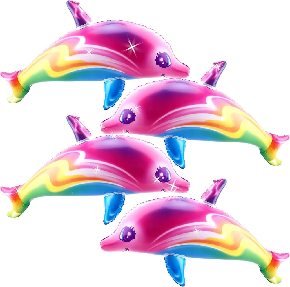 4 Pack 34 Inch Inflatable Dolphin Rainbow Colorful Dolphin Inflate Blow up Dolphin Inflatable Poo... | Amazon (US)