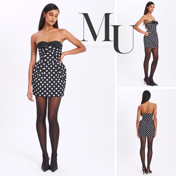 Tahira Black Polka Strapless Mini Dress With Bow | Poshmark