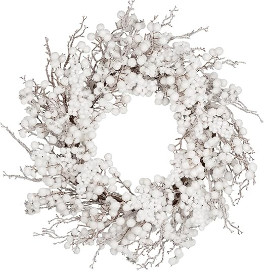 22 inches Artificial Christmas Wreath Winter Wreath for Front Door White Berry Wreath with Artifi... | Amazon (US)