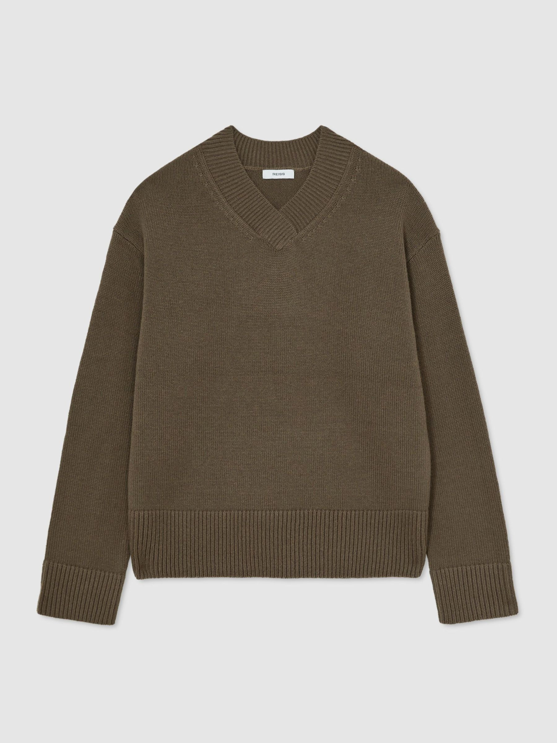 Reiss Wool-Cashmere V-Neck Jumper in Khaki Green - REISS | Reiss UK